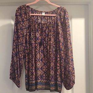 Women's colorful long sleeve peasant blouse